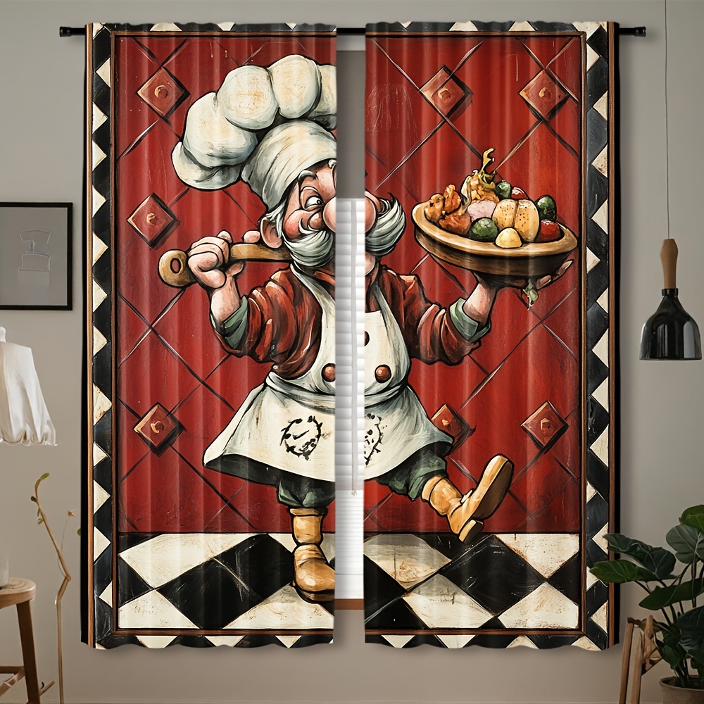 Novelty Chef Cartoon Curtains  - Home Cooking In French ulasan dan harga