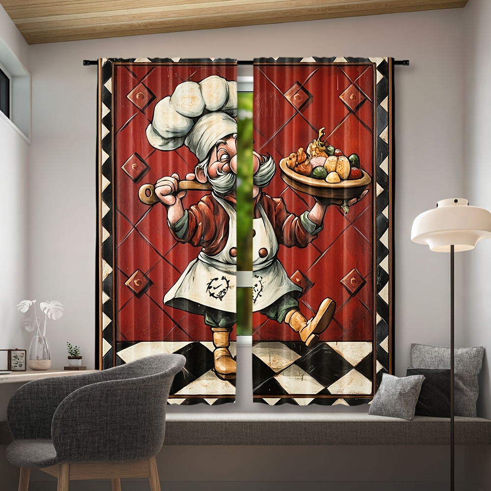 Novelty Chef Cartoon Curtains  - Home Cooking In French ulasan dan harga