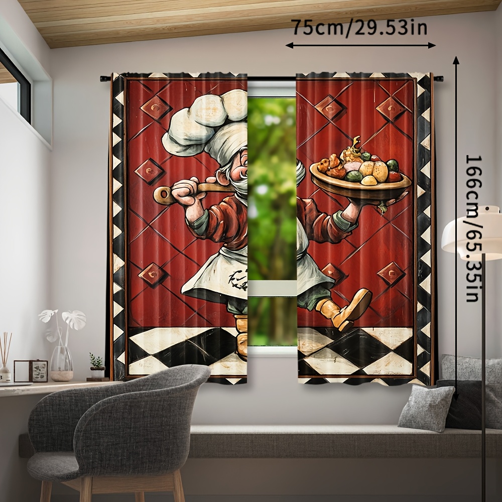 Novelty Chef Cartoon Curtains  - Home Cooking In French ulasan dan harga