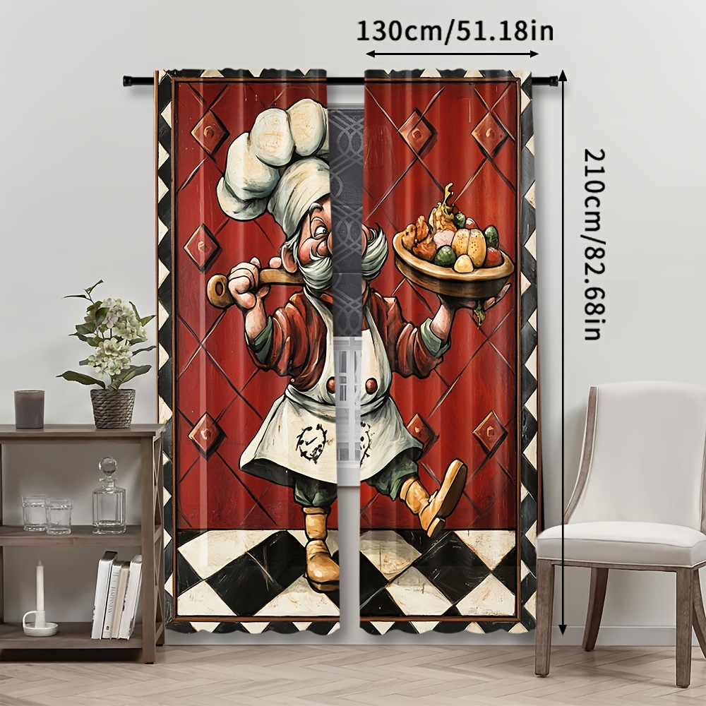 Novelty Chef Cartoon Curtains  - Home Cooking In French ulasan dan harga
