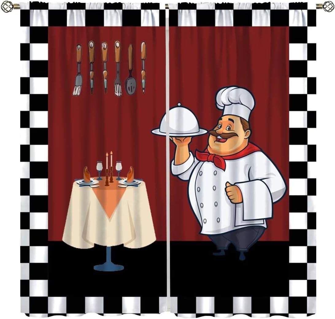 Fat Chef Kitchen Curtains ，Car - Home Cooking In French ulasan dan harga