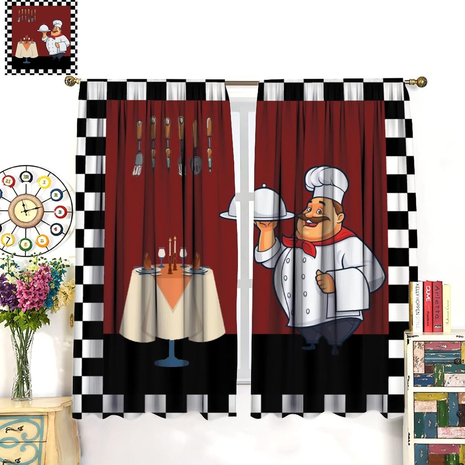 Fat Chef Kitchen Curtains ，Car - Home Cooking In French ulasan dan harga