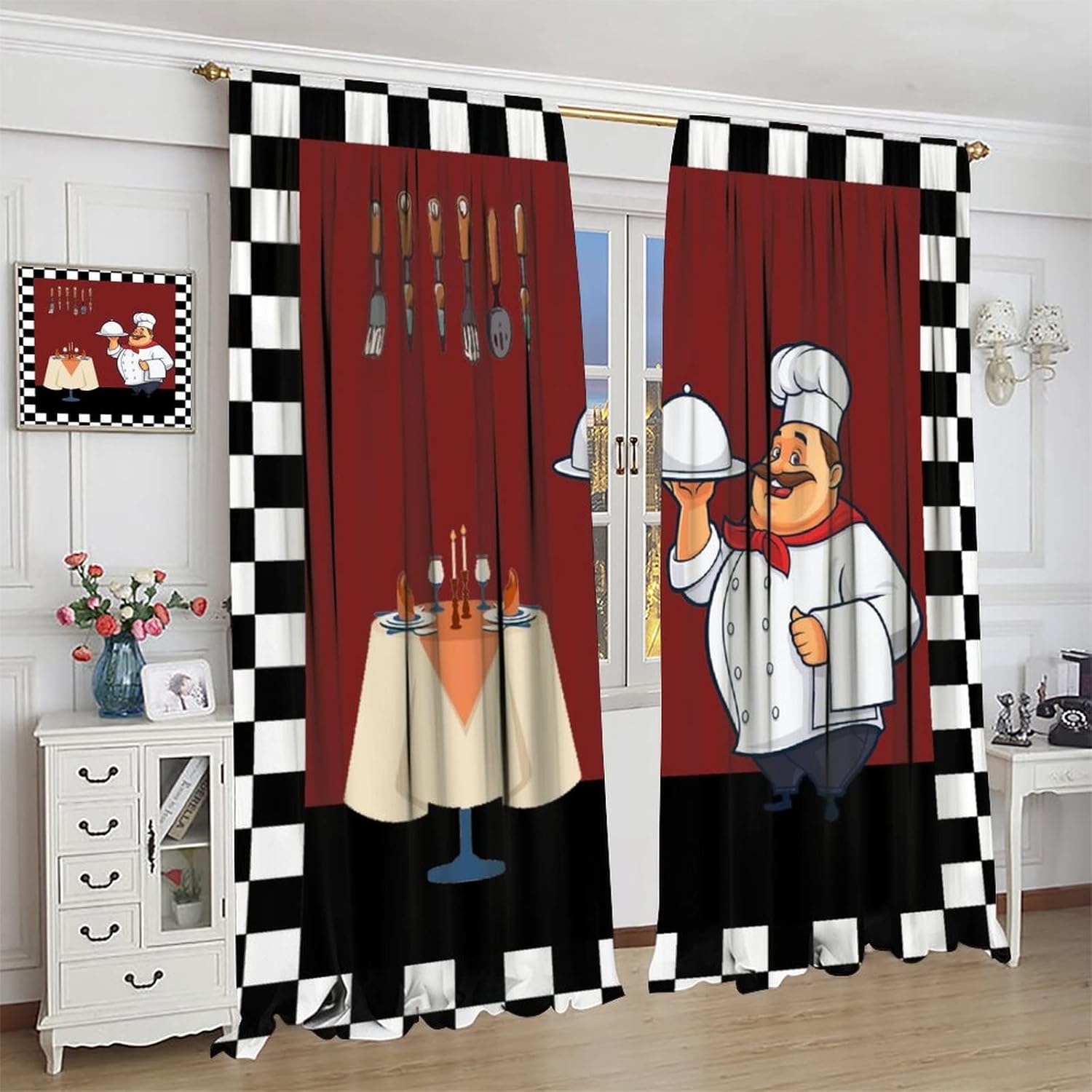 Fat Chef Kitchen Curtains ，Car - Home Cooking In French ulasan dan harga