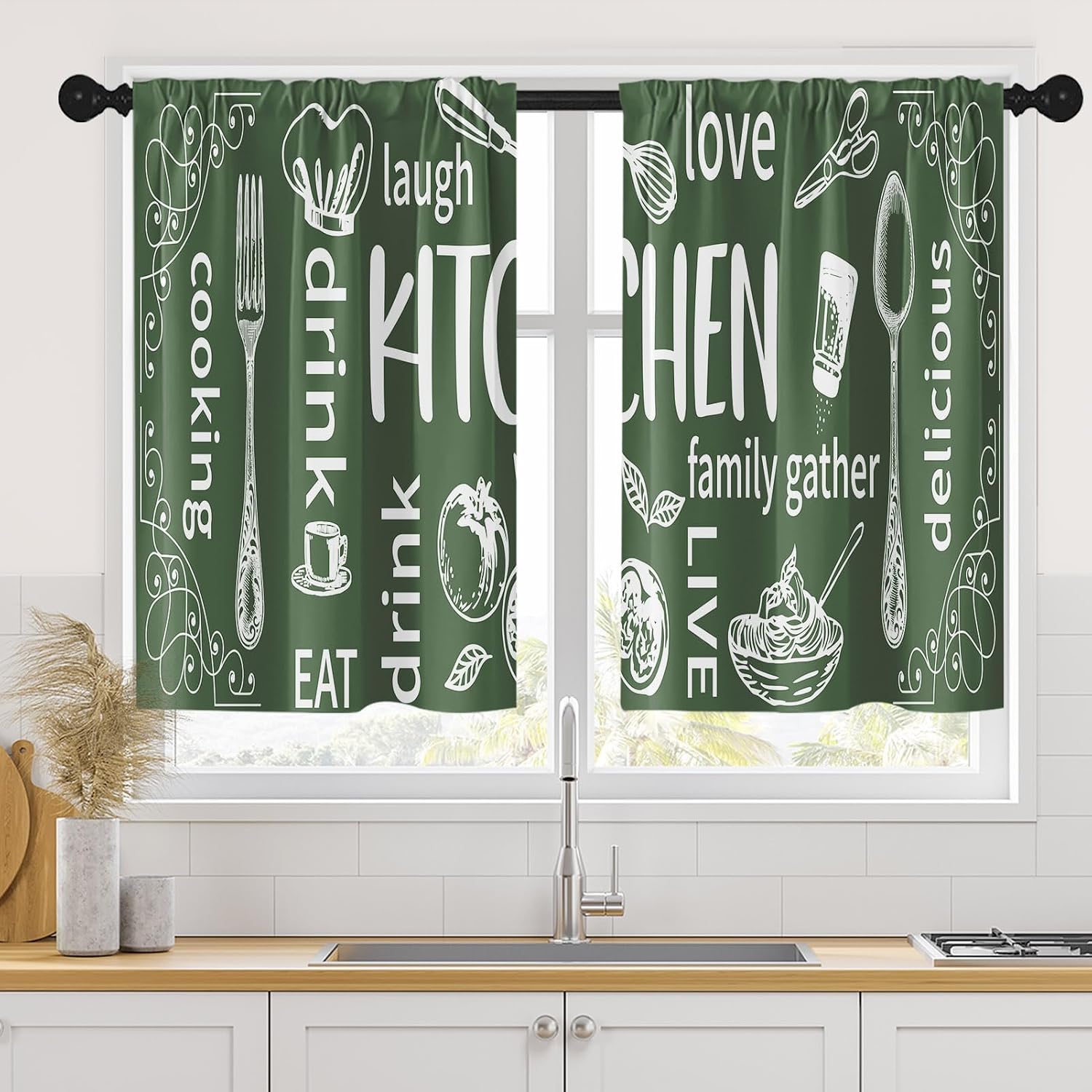 Aesthetic Kitchen Curtain Pair - Home Cooking In French ulasan dan harga